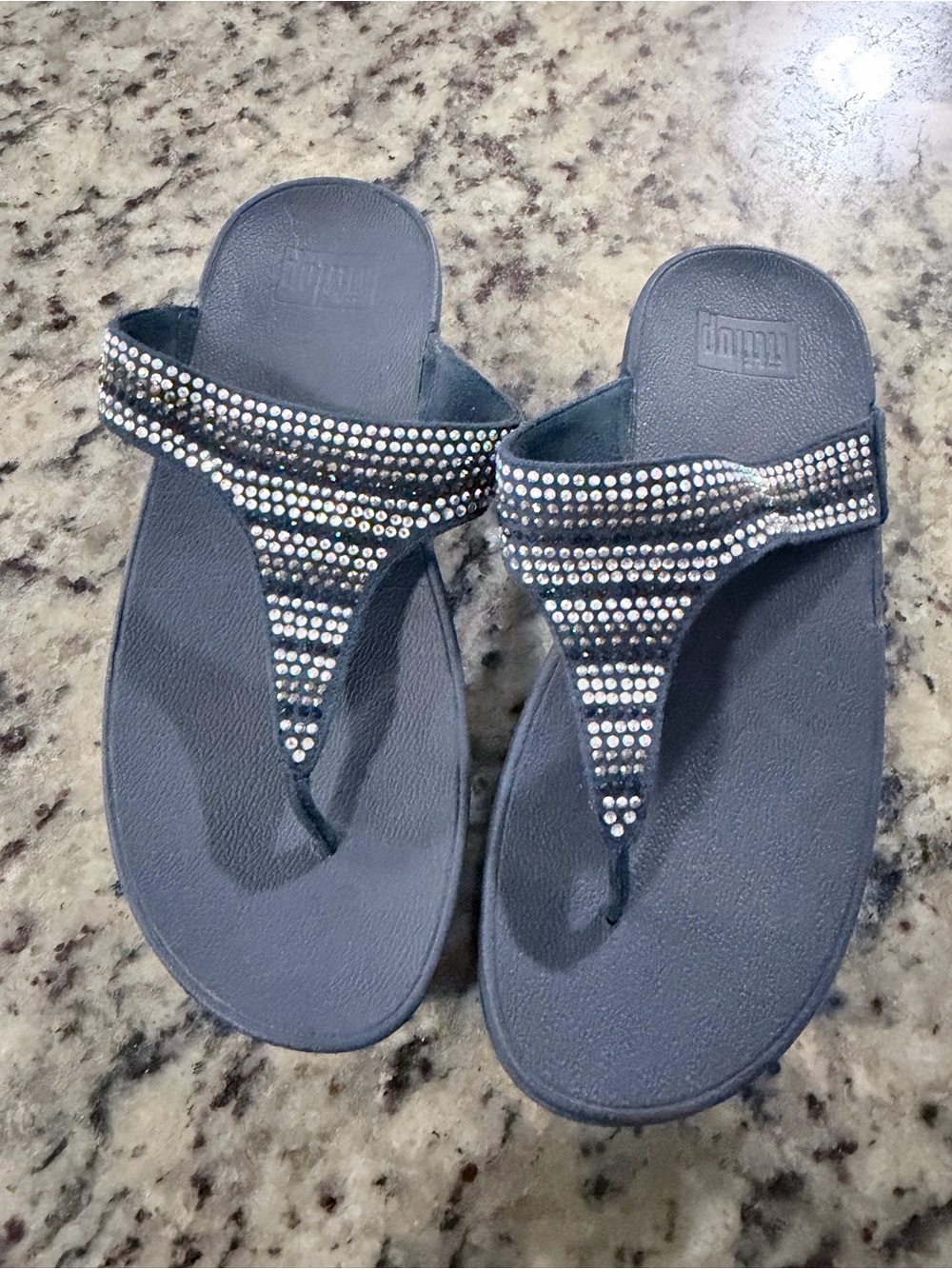 FitFlop Black Crystal-Embellished Thong Sandals